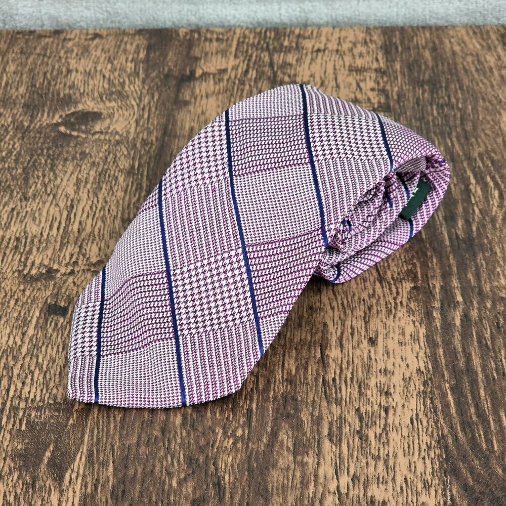 Ralph Lauren LRL Tie Purple Blue Houndstooth Plaid Striped Handmade Silk Preppy
